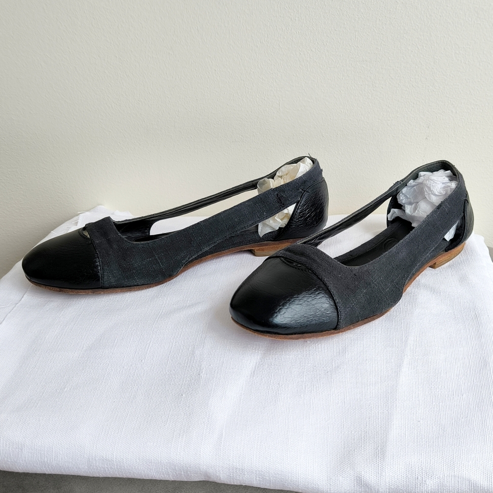 Rachel Comey black leather and cloth flats